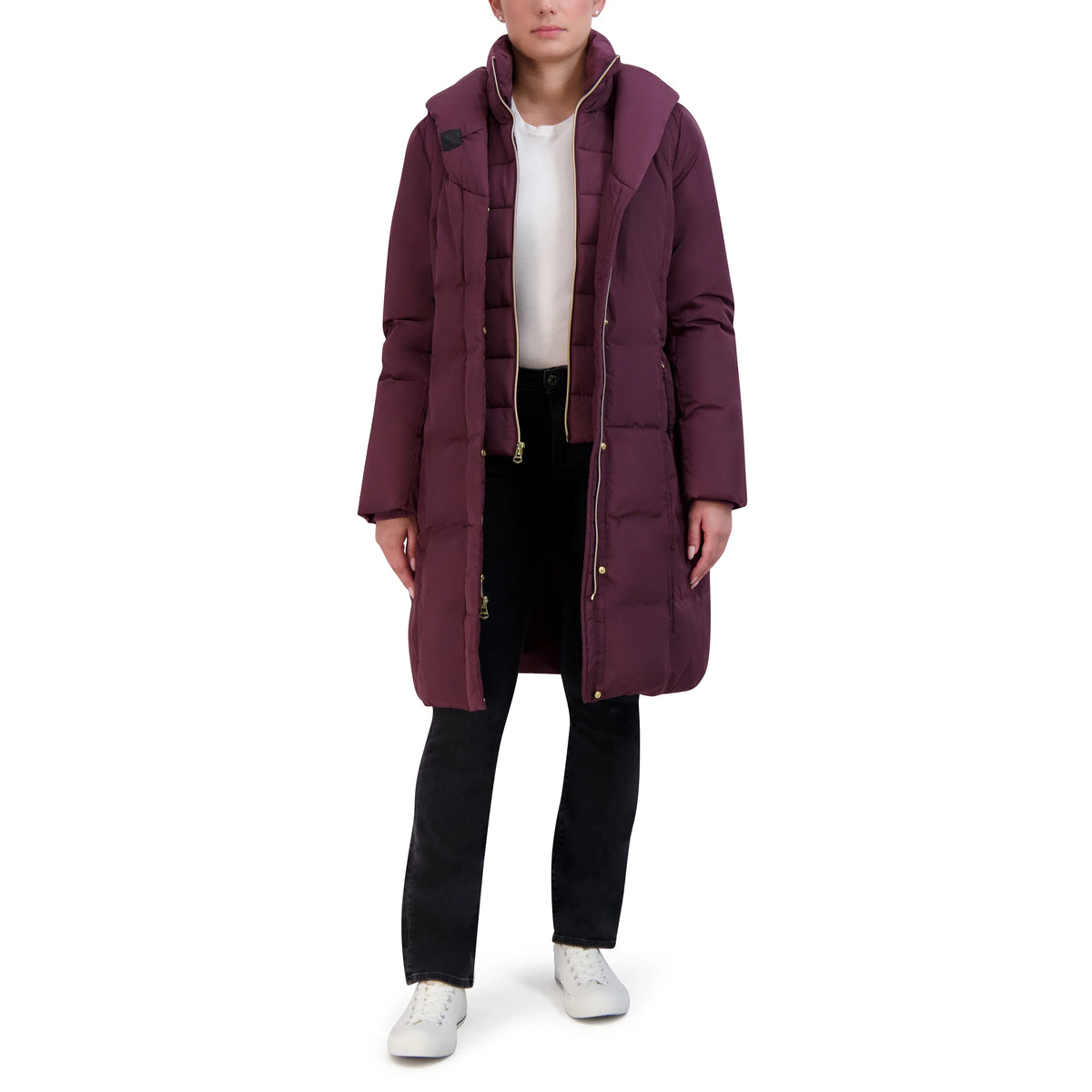 Cole Haan Women's Bib Insert Mid-Length Puffer Coat