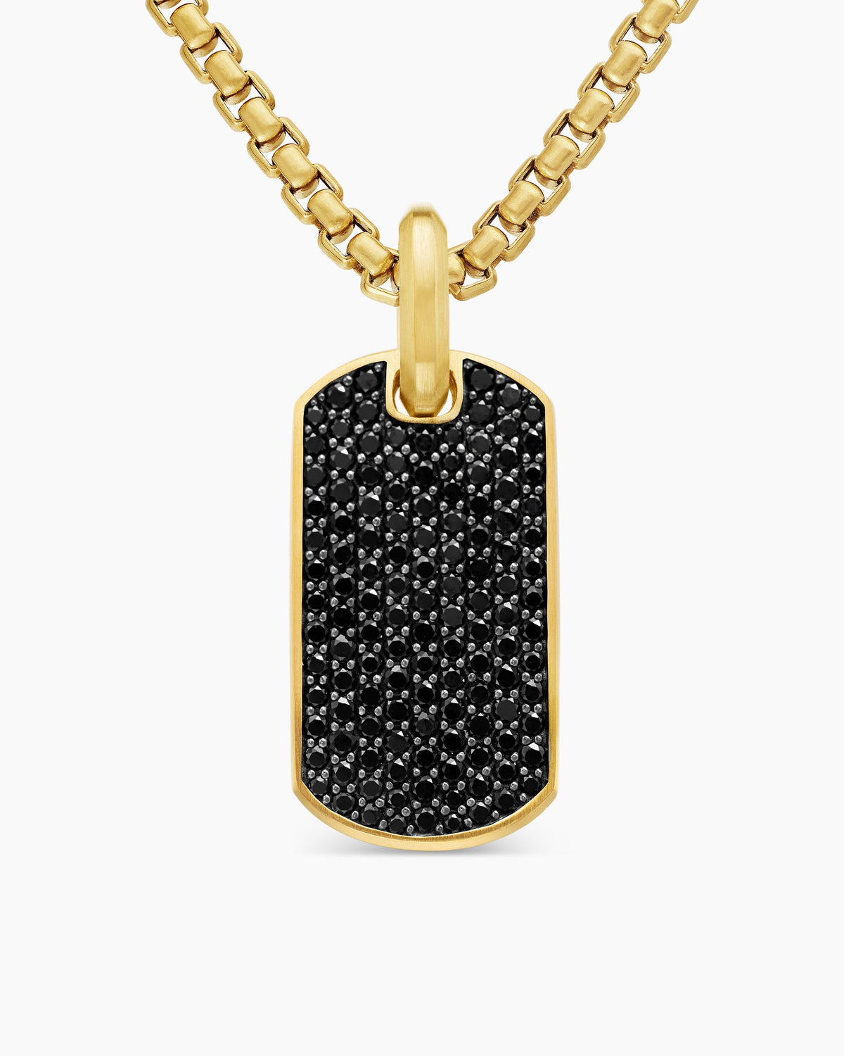 Chevron Tag in 18K Yellow Gold with Black Diamonds, 27mm