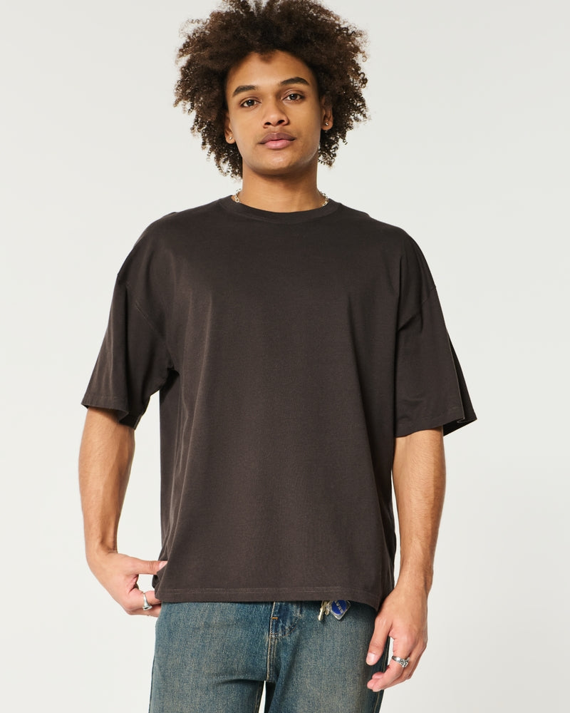 Baggy Cotton Crew T-Shirt-dark brown