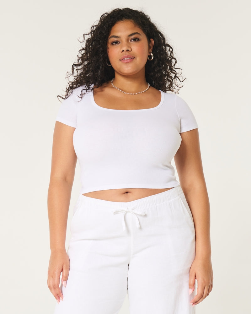 Ribbed Square-Neck Baby Tee-white