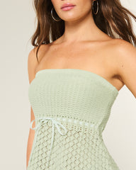 Crochet-Style Strapless Sweater Tube Top-pistachio