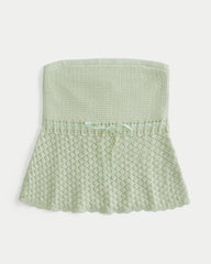 Crochet-Style Strapless Sweater Tube Top-pistachio