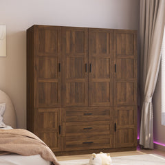 Freestanding Wardrobe 6 Door Armoire Large Closet Clothes Storage Cabinet for Bedroom, Brown