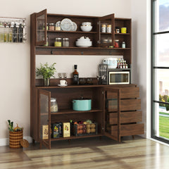 GDFStudio - Luttrell Modern 74.80" Tall Freestanding Kitchen Hutch Cabinet with Drawers and Microwave Shelf