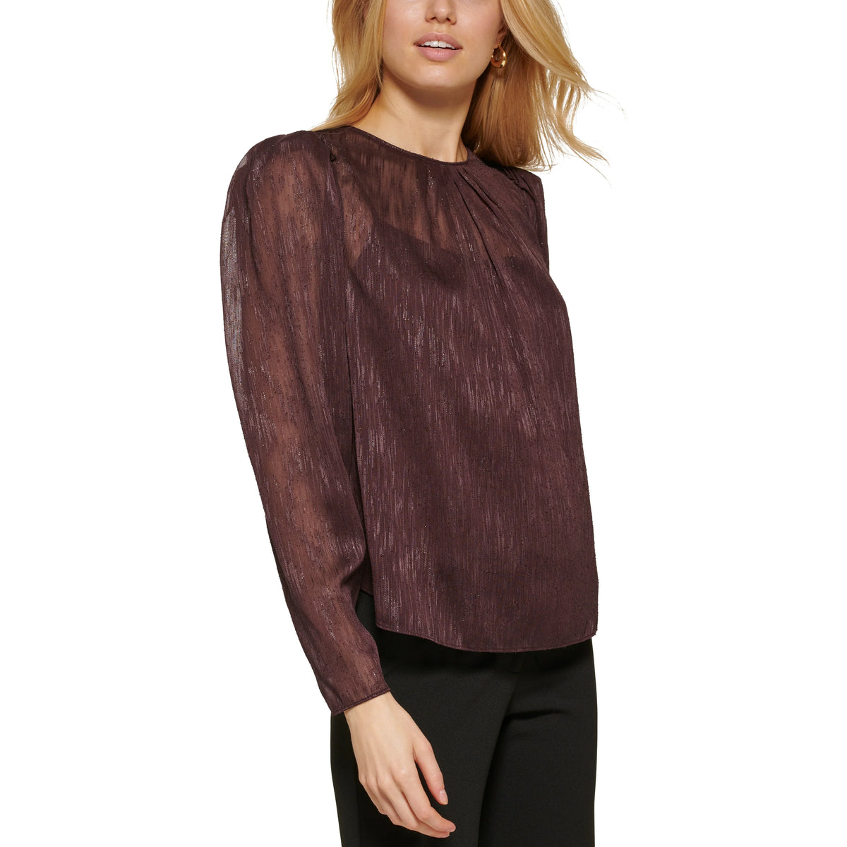 DKNY Semi-Sheer Puff Sleeve Blouse