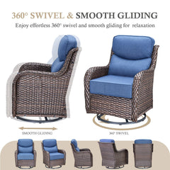 Meyreso Wicker Patio Swivel Glider Chairs with 6-Inch Cushions (2-Pack)