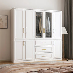 74.8"H Large Modular Wardrobe Cloest Armoire Cabinet Glass Door