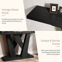 55'' Farmhouse Console Table, Wood Entryway Table with Geometric Base