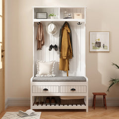 Timechee 34.3'' Wide Hall Tree with Bench and Shoe Storage