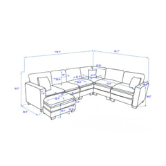 Modern U-Shaped 6-seat Corduroy Modular Sectional Sofa with 1 Ottoman