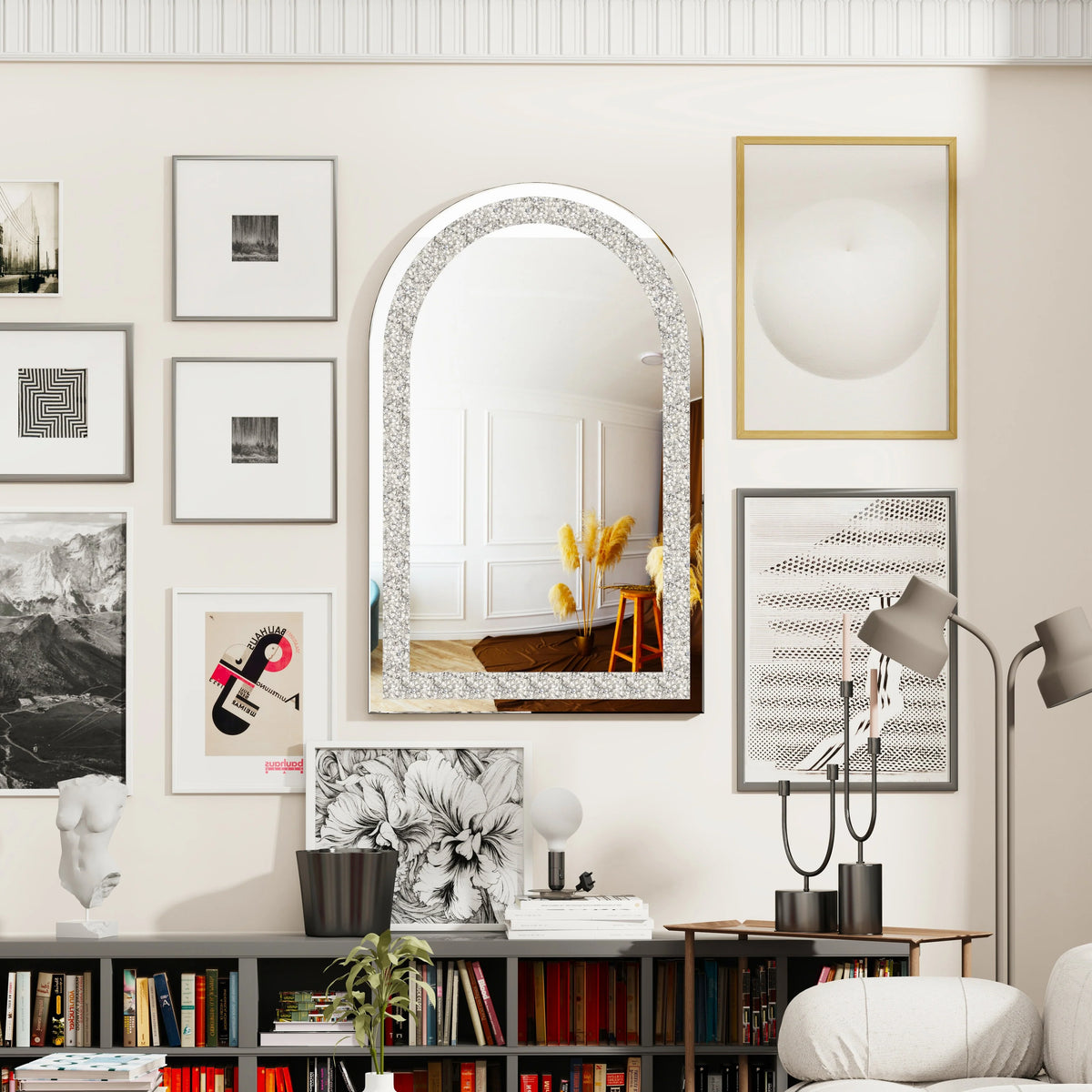 36" Crushed Diamond Decor Arch-Top Wall Mirror - 36"x24"