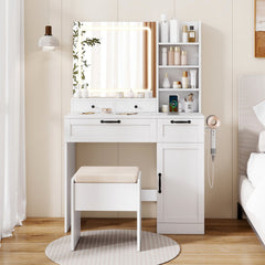 Gymax Vanity Set w/Cushioned Stool Makeup Table w/Adjustable Lighting