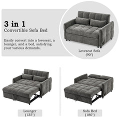 Loveseat Sleeper Sofa with Built-in 3 USB Ports, Adjustable Backrest Convertible Sofa Bed with Lumbar Pillows