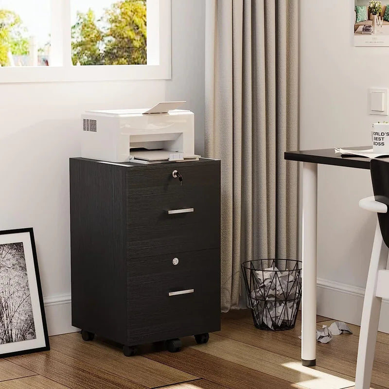 2-Drawer Rolling Wood File Cabinet with Lock
