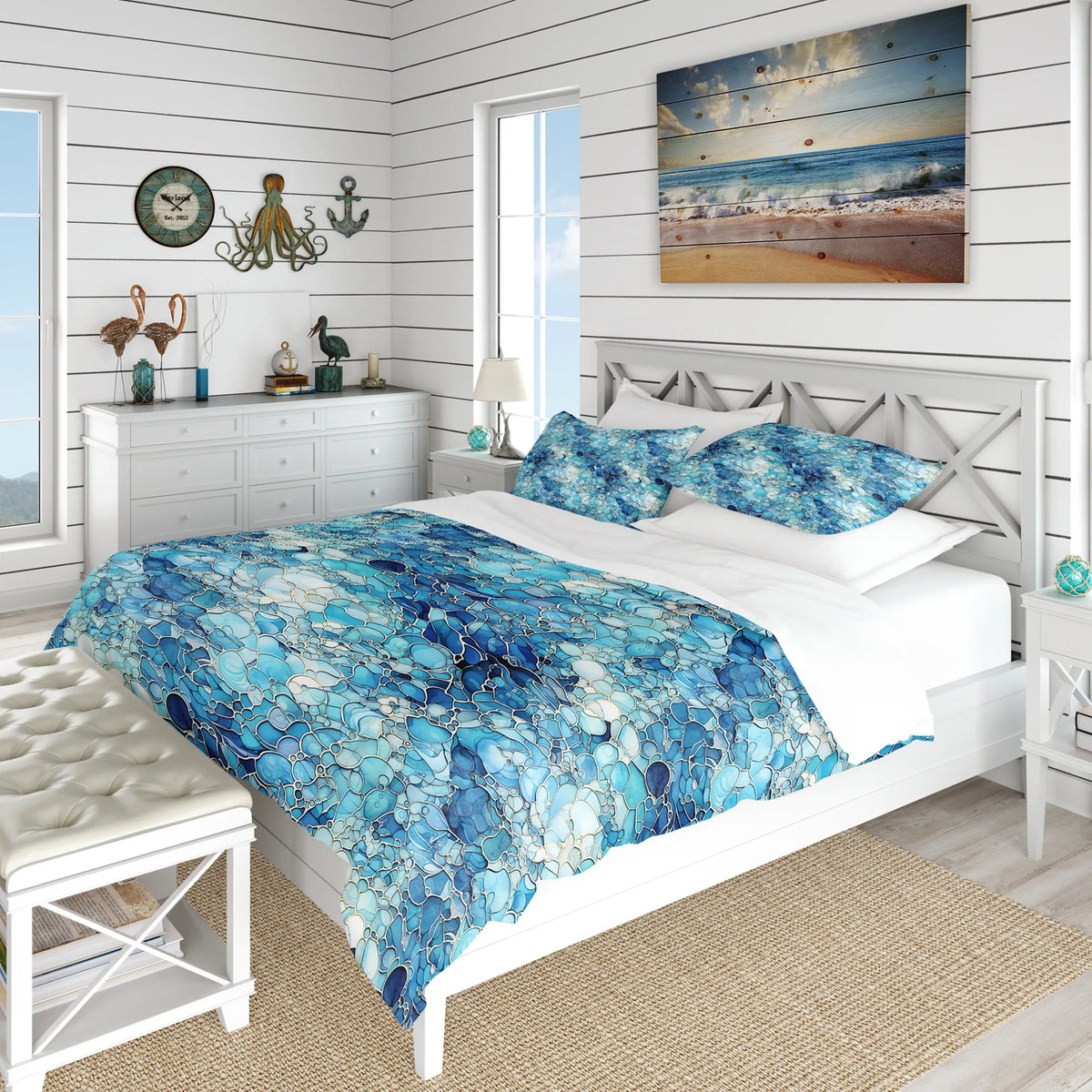 Designart "Ocean Blue Mosaic Turquoise" Blue Tropical - Bedding Set With Shams