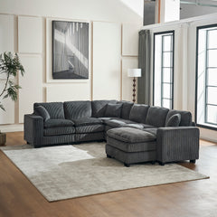 Modern U-Shaped 6-seat Corduroy Modular Sectional Sofa with 1 Ottoman