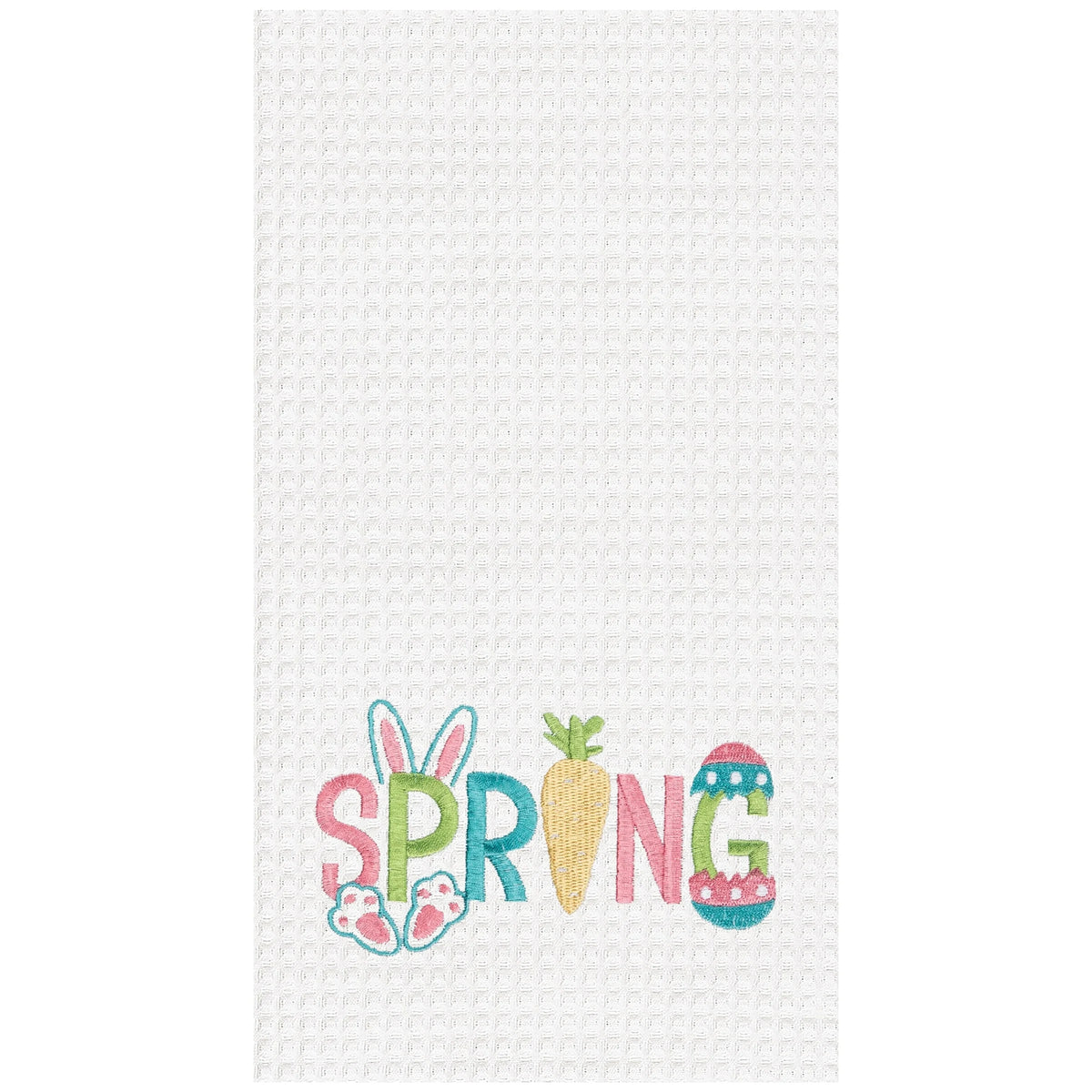 "Spring" Easter Egg Bunny Rabbit Embroidered Cotton Waffle Weave Kitchen Dishtowel