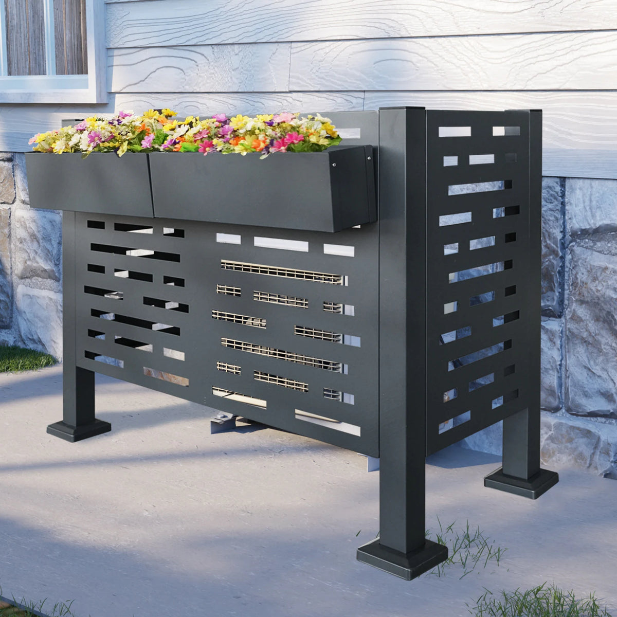 GDF Studio - Vinton Outdoor Metal Privacy Fence Cover for AC with Galvanized Steel Panels