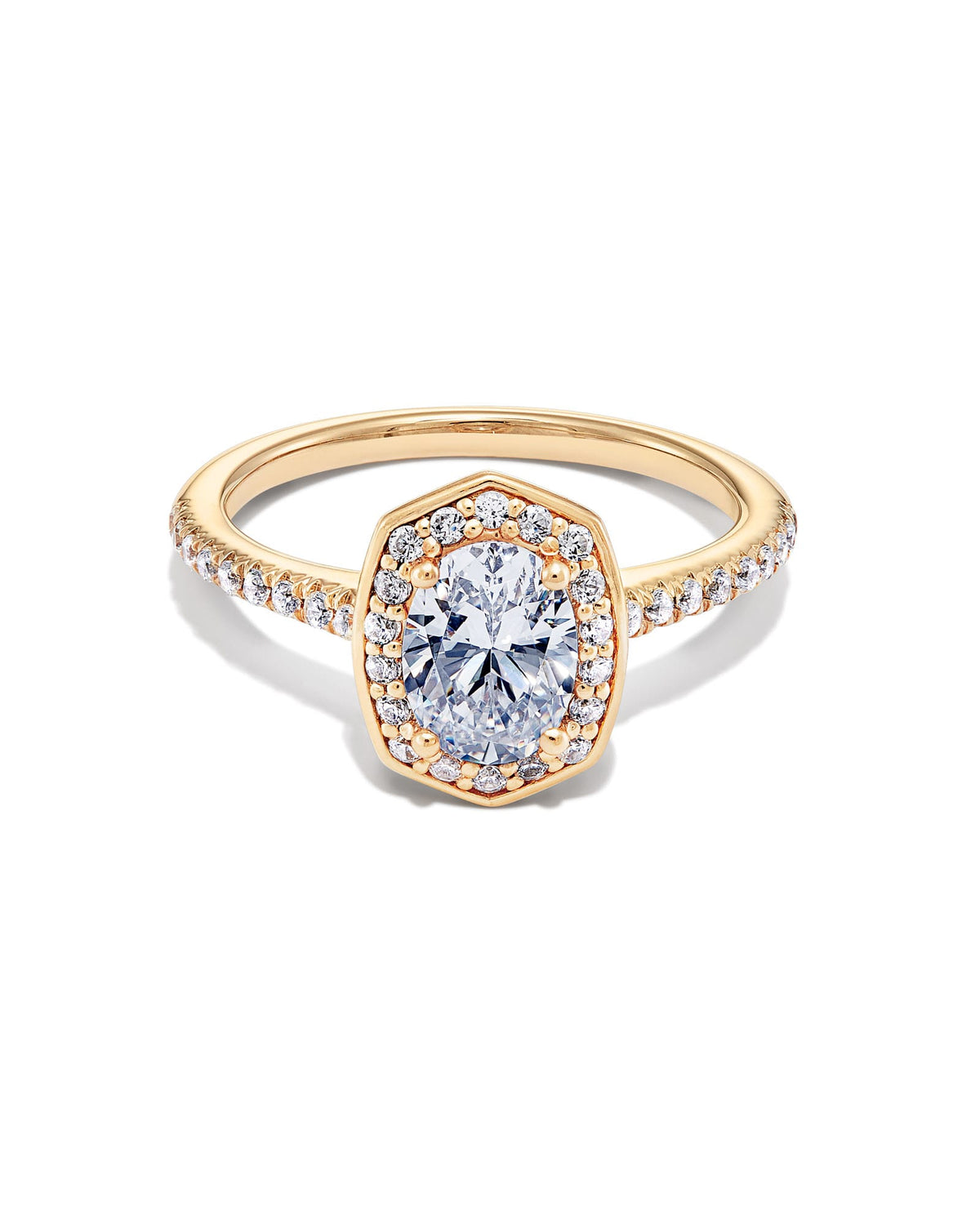2 ct Oval Iconic Halo Engagement Ring in 14k Yellow Gold
